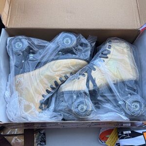 Cream Roller Skates with Black Wheels